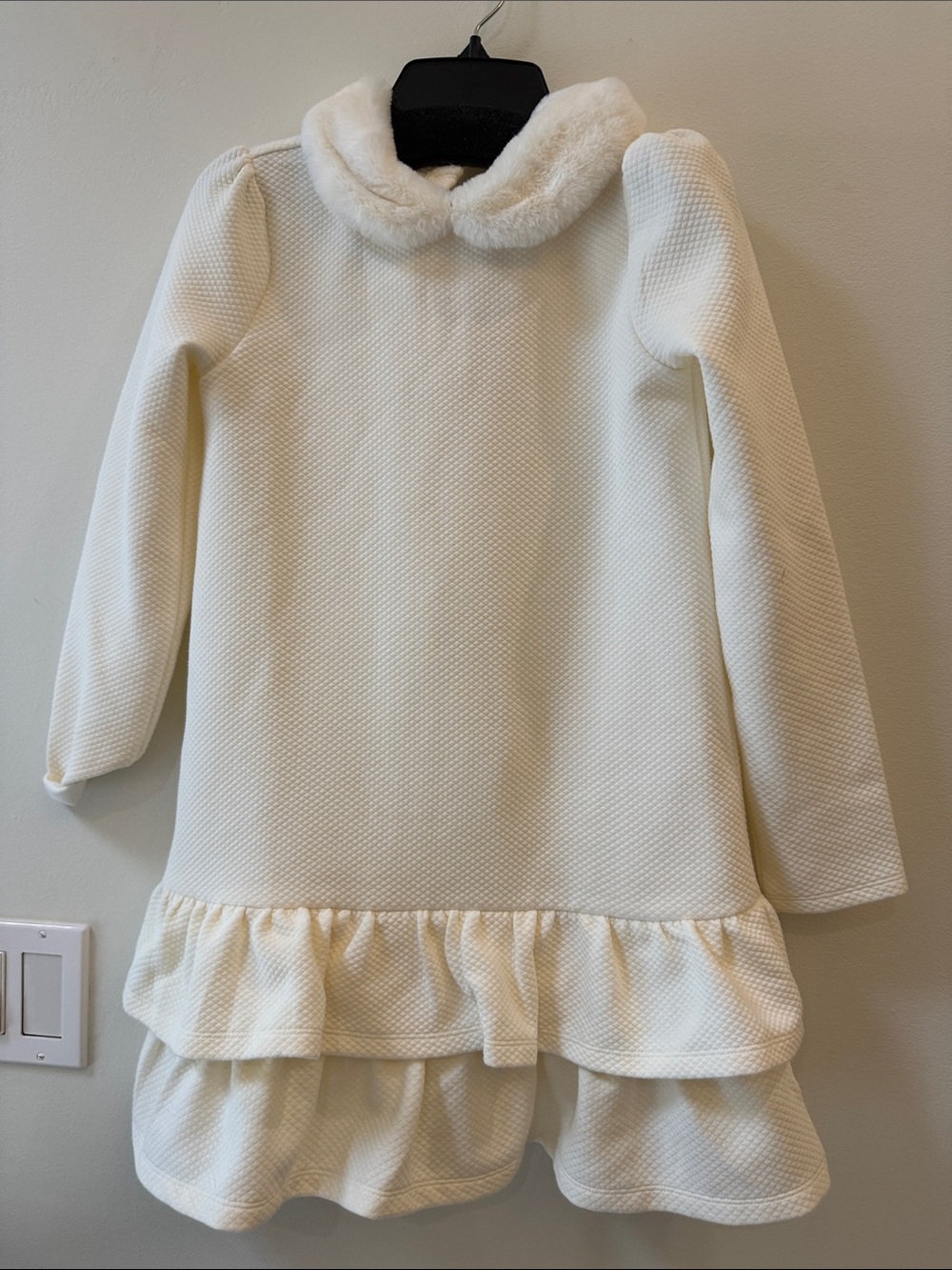 Janie and Jack Cream Textured Long-Sleeve Ruffle Hem Dress